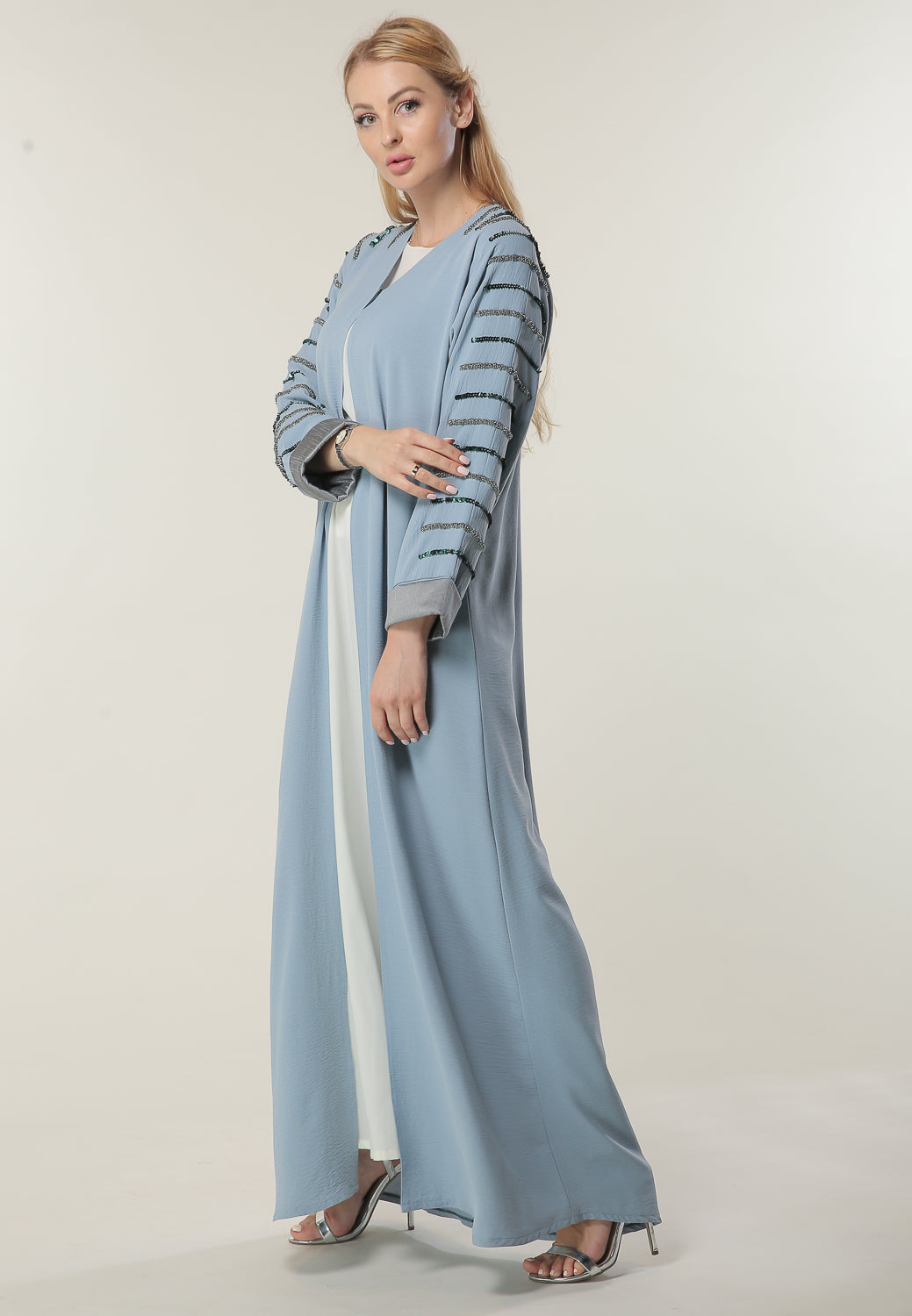 MOiSTREET Blue Abaya with Handwork (6701412057272)