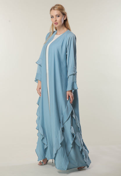 MOiSTREET Blue Casual Abaya with Frills on Hem (6701412090040)