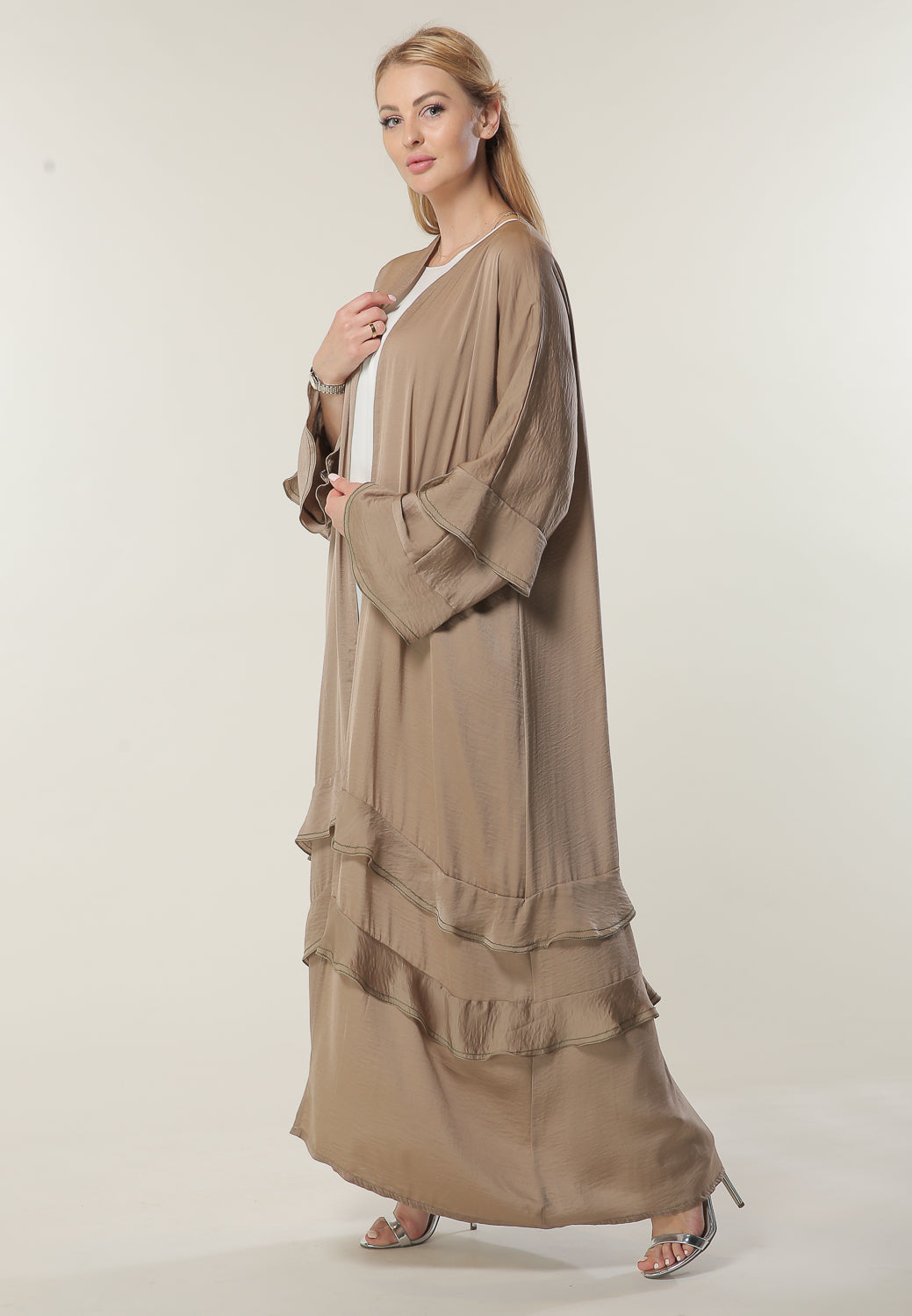 MOiSTREET Tan Casual Abaya with Frills on Hem (6701412188344)