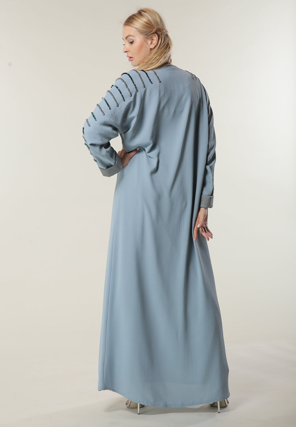 MOiSTREET Blue Abaya with Handwork (6701412057272)