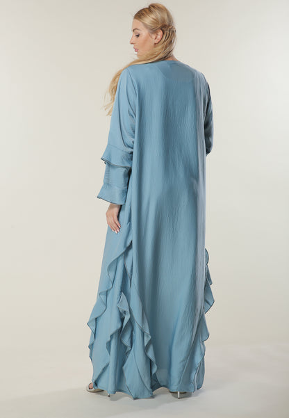 MOiSTREET Blue Casual Abaya with Frills on Hem (6701412090040)