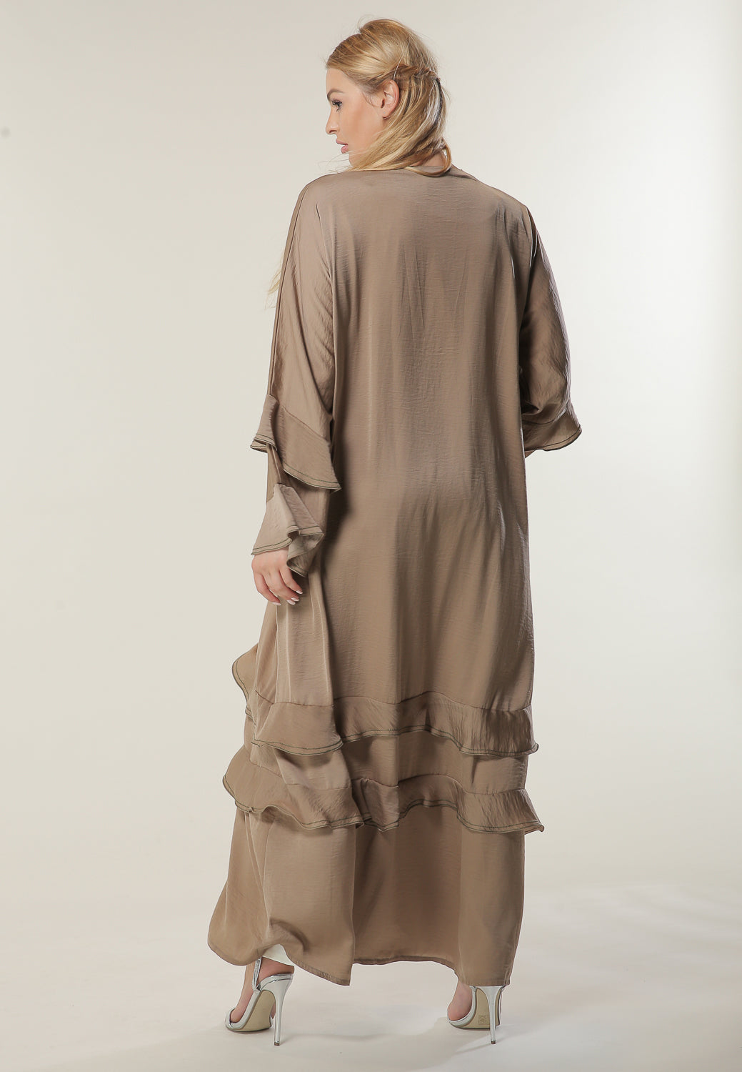 MOiSTREET Tan Casual Abaya with Frills on Hem (6701412188344)