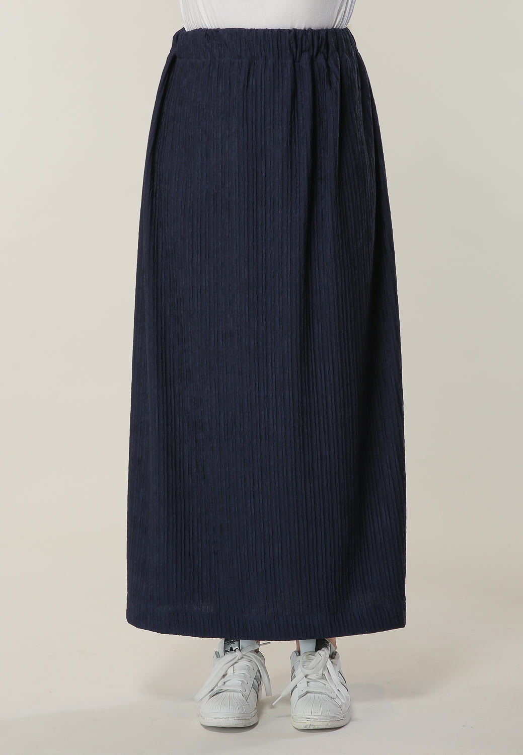 MOiSTREET Navy long Pleated Skirt (6701414449336)