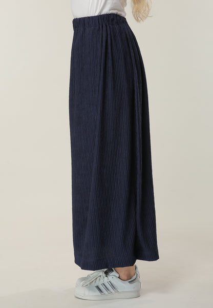 MOiSTREET Navy long Pleated Skirt (6701414449336)
