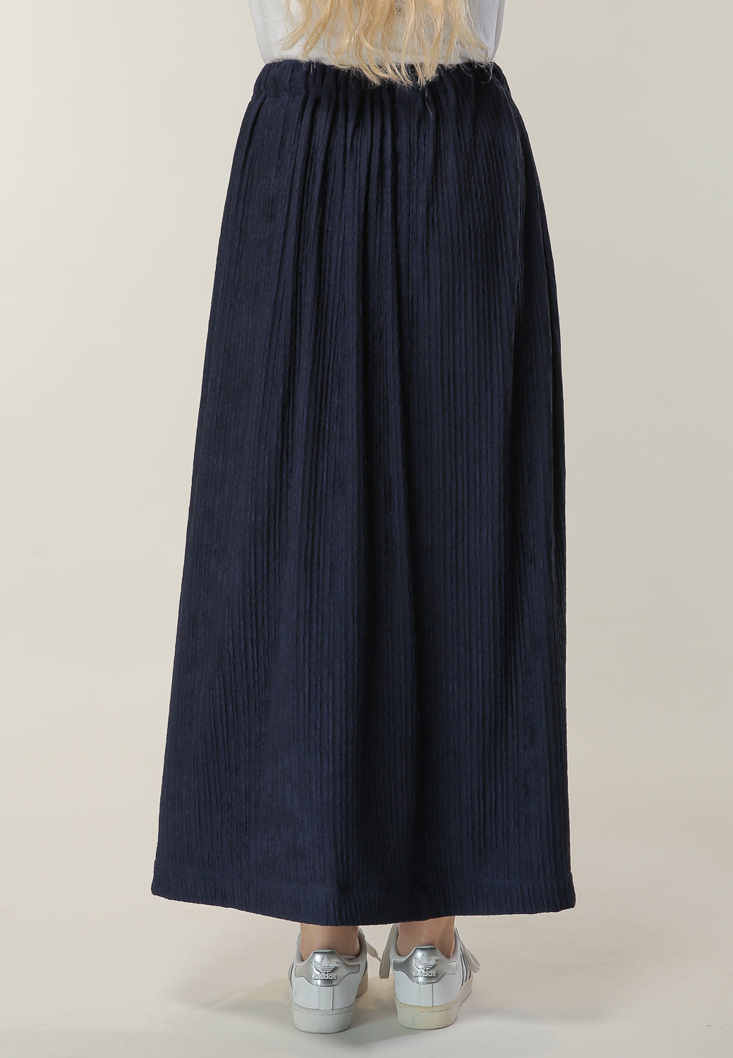 MOiSTREET Navy long Pleated Skirt (6701414449336)