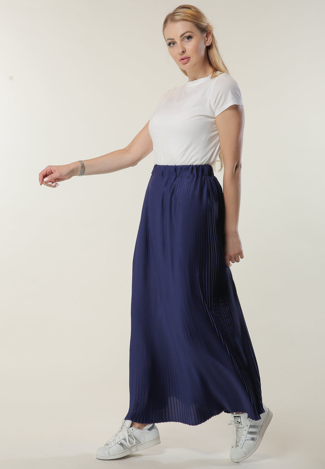 MOiSTREET Navy Pleated Skirt (6701413859512)