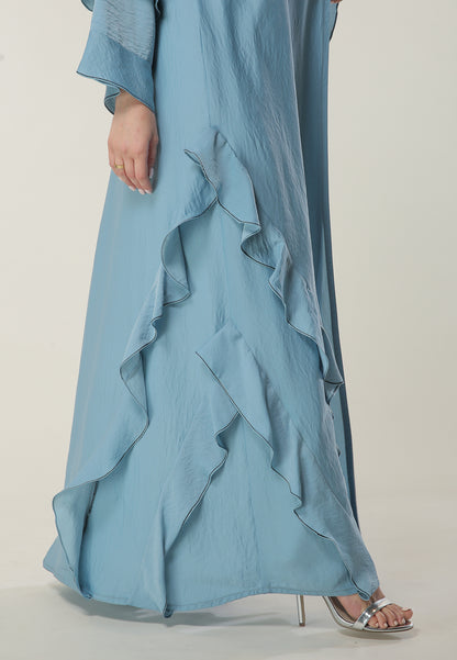 MOiSTREET Blue Casual Abaya with Frills on Hem (6701412090040)