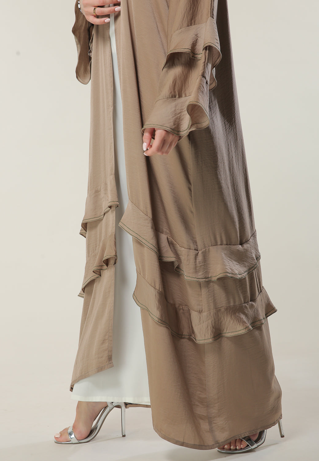 MOiSTREET Tan Casual Abaya with Frills on Hem (6701412188344)