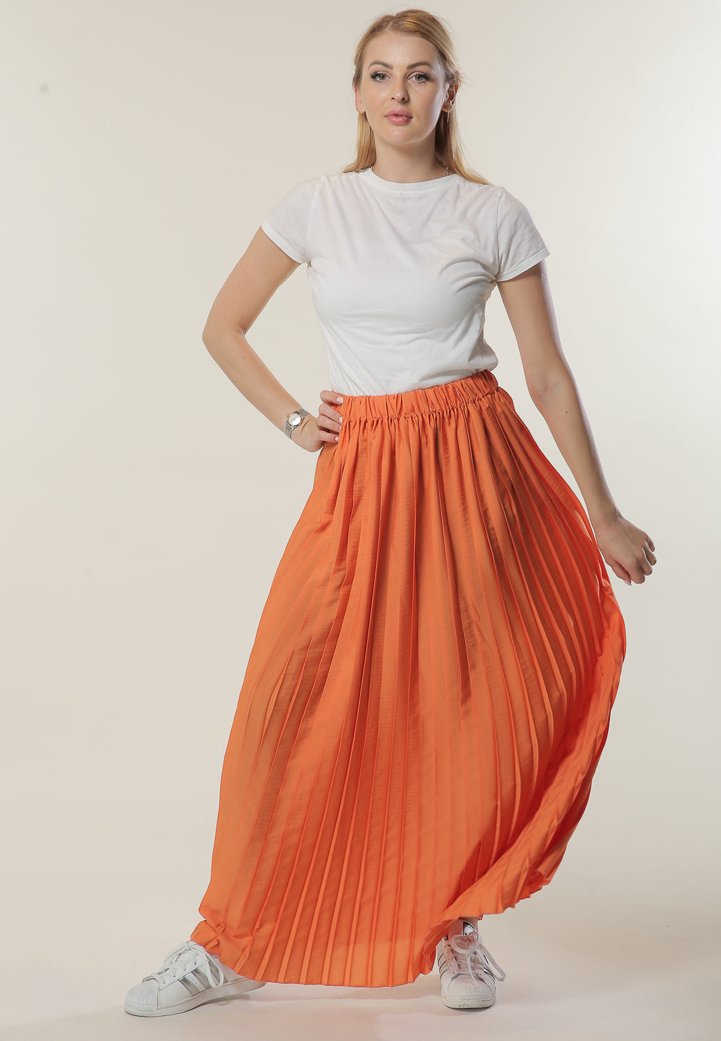 MOiSTREET Orange Pleated Skirt (6701414121656)