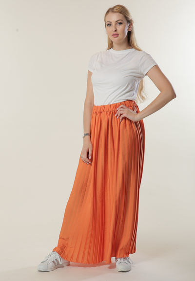 Shop Designer Orange Pleated Skirt for Women (6701414121656)