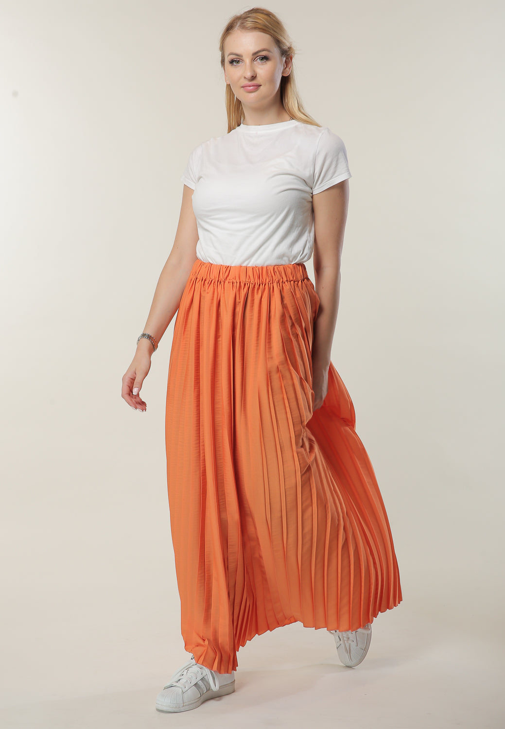 MOiSTREET Orange Pleated Skirt (6701414121656)