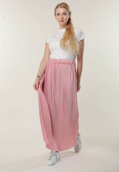 Shop Long Pleated Pink Skirt (6701414285496)
