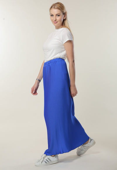 Shop Long Pleated Blue Skirt (6701414351032)