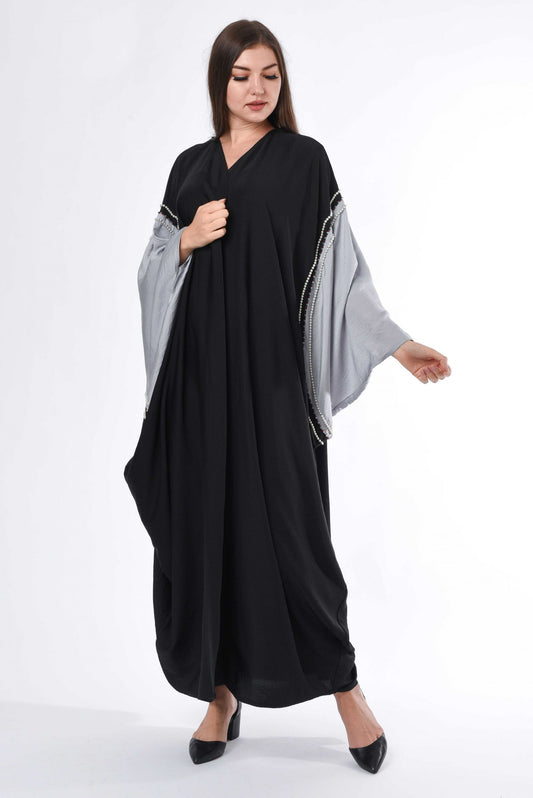 Black Grey Cape Abaya with Hand Bead work (6701405470904)