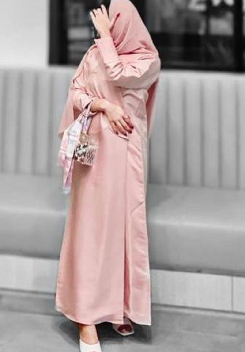 MOiSTREET Pink Shimmer Abaya (6701416743096)