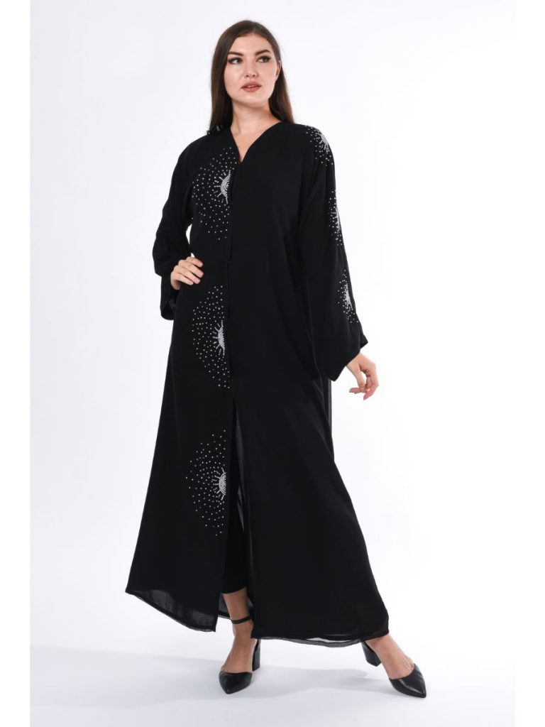 MOiSTREET Black Hand Embroidery Detail Abaya (6701404291256)