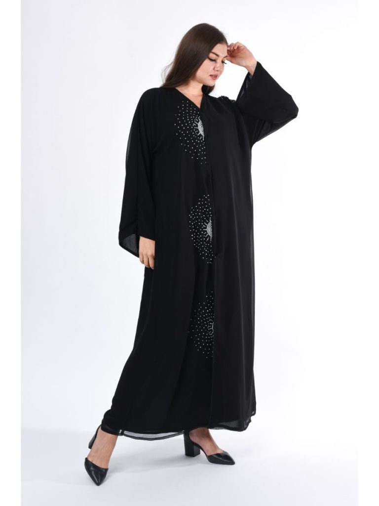 MOiSTREET Black Hand Embroidery Detail Abaya (6701404291256)