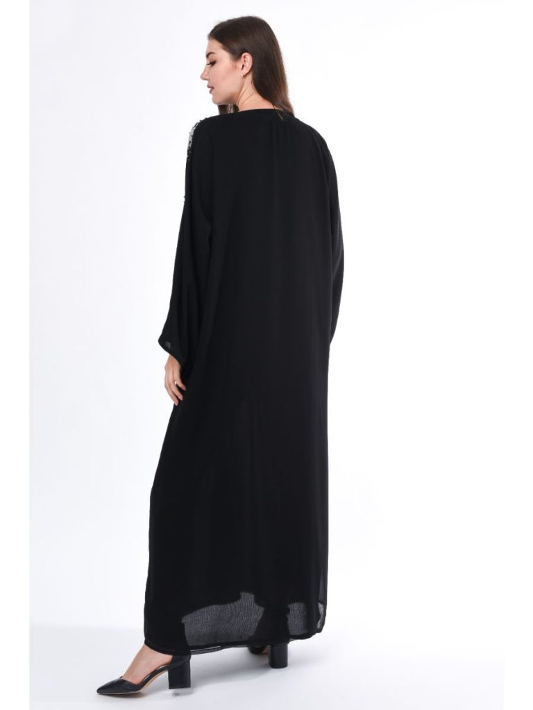 MOiSTREET Black Hand Embroidery Detail Abaya (6701404291256)