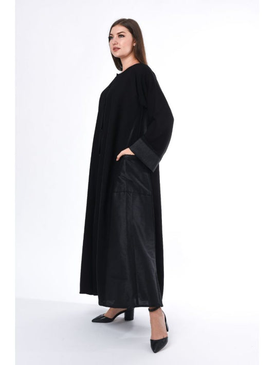 Black Abaya with Panel (6701404455096)