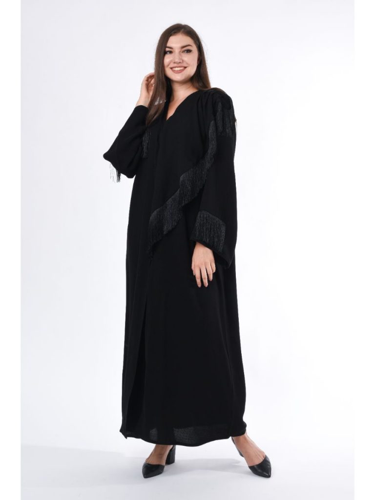 Black Abaya with Fringe Detail (6701404586168)