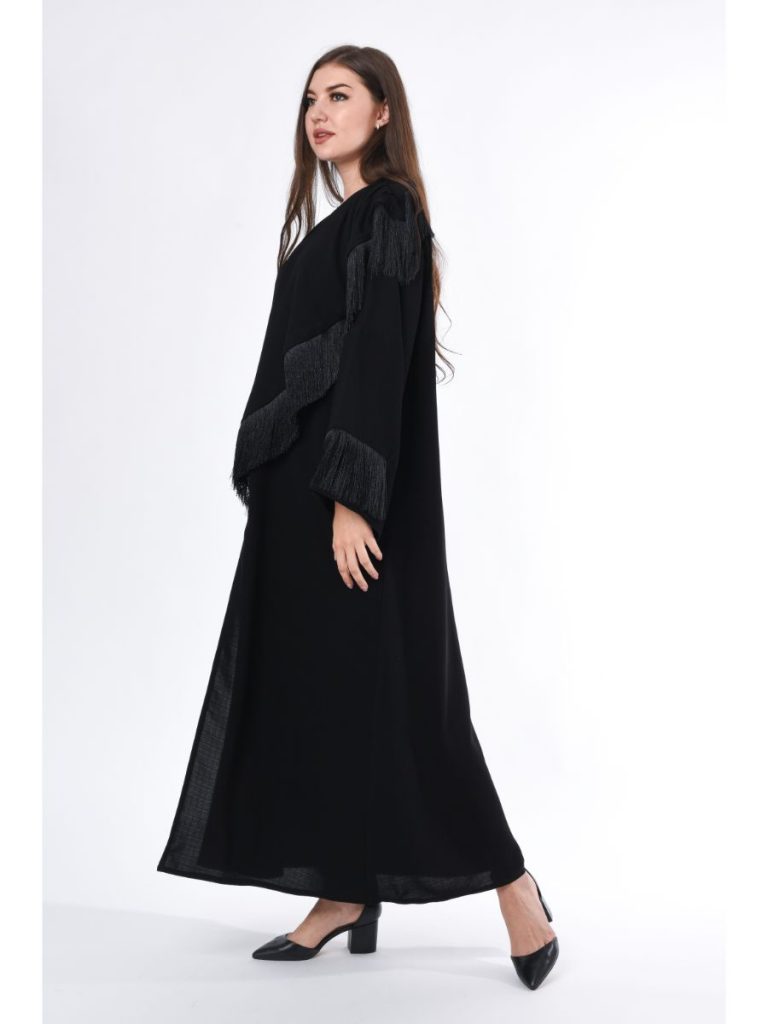 MOiSTREET Black Abaya with Fringe Detail (6701404586168)