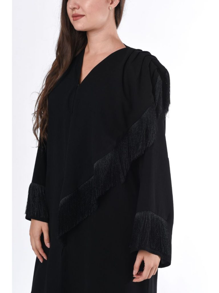 MOiSTREET Black Abaya with Fringe Detail (6701404586168)