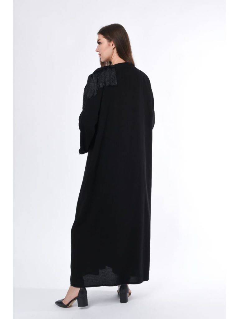 MOiSTREET Black Abaya with Fringe Detail (6701404586168)