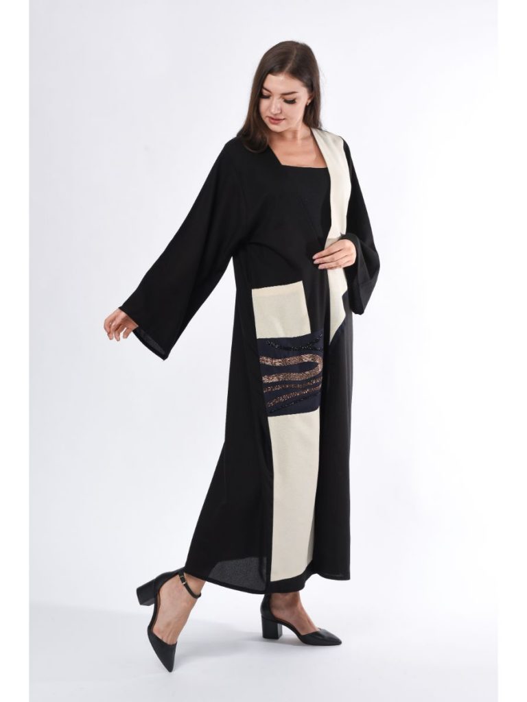 MOiSTREET Black Abaya with Contrast Panel and hand embroidery (6701404618936)