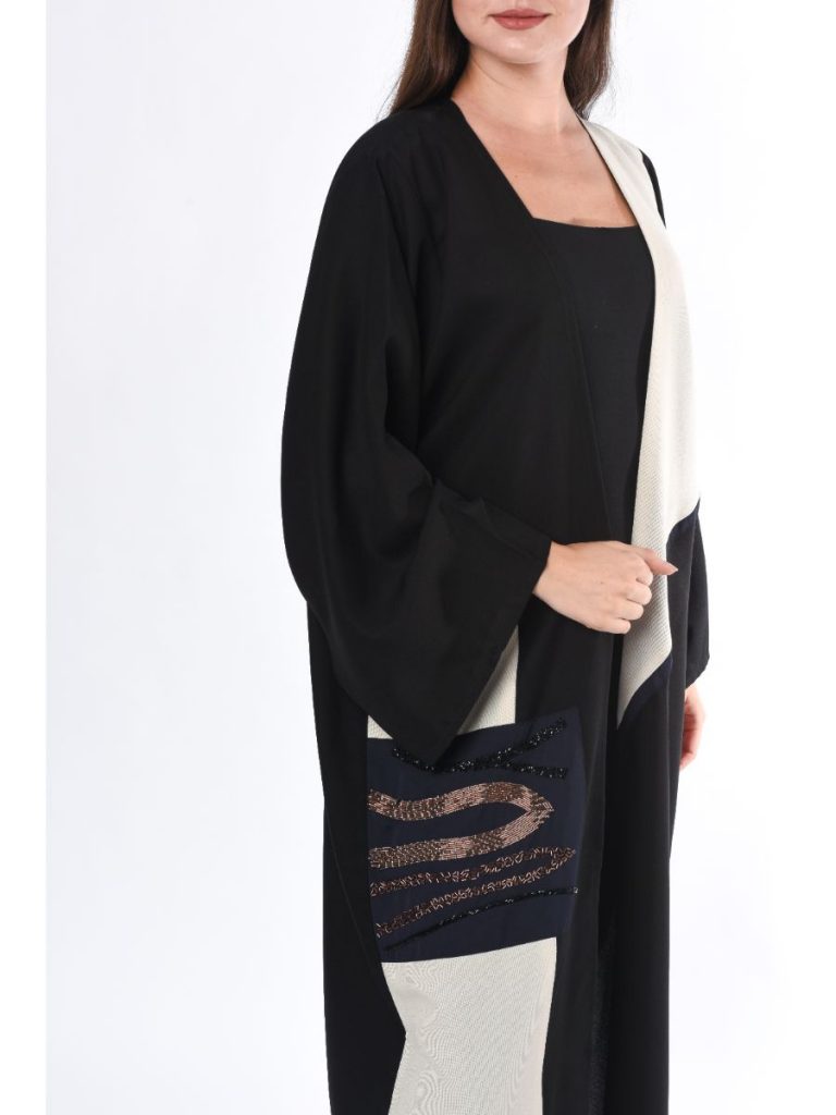 MOiSTREET Black Abaya with Contrast Panel and hand embroidery (6701404618936)