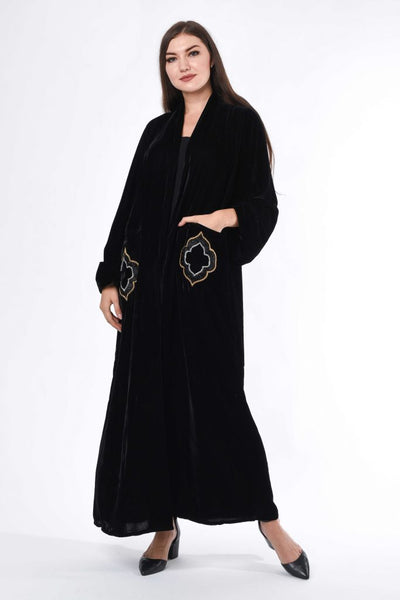 Black Velvet Abaya with hand embroidery (6701404913848)