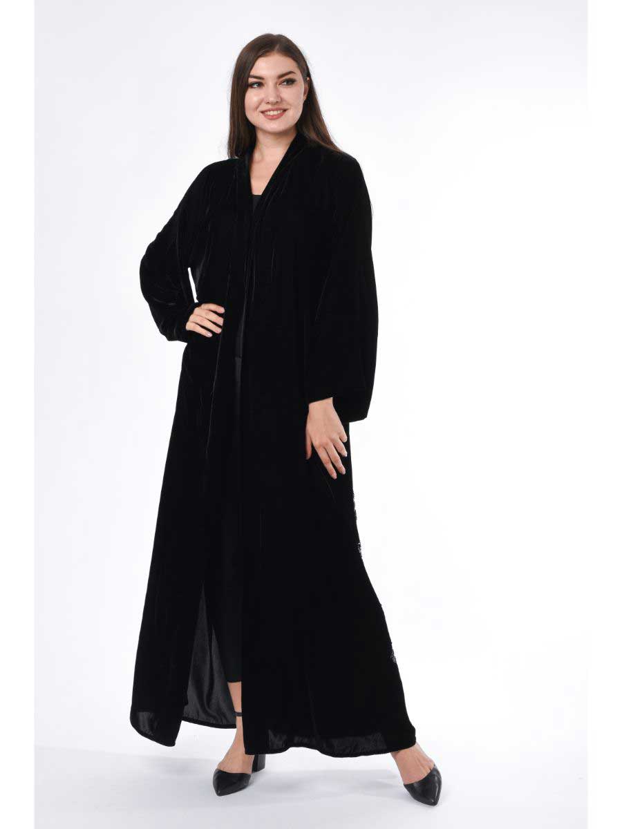 Shop Black Velvet Abaya (6701405077688)