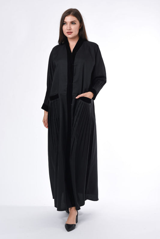 Black Pleated Detail Abaya (6701405208760)