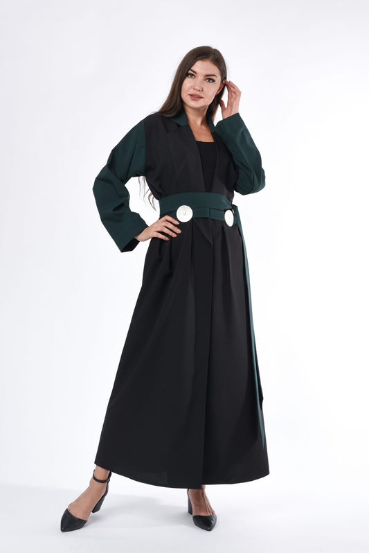 Black Green Coat Style Abaya (6701405241528)