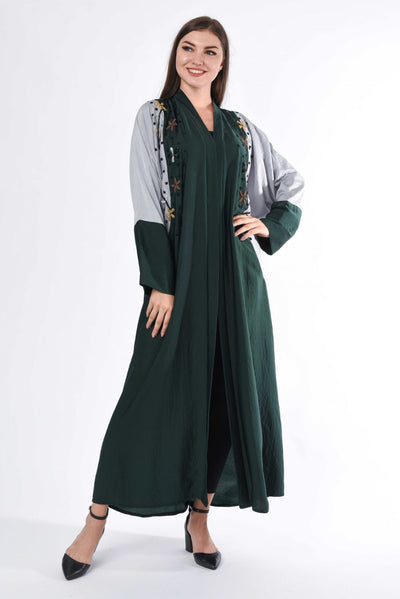Green and Grey Hand Embroidery Abaya (6701405372600)