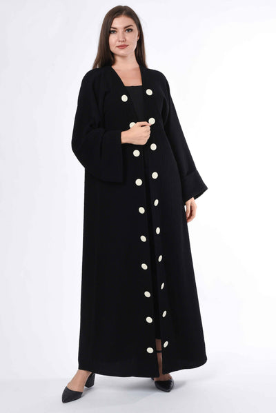 Black Coat Style Abaya with White Button Detail (6701405569208)