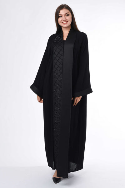 Black Abaya with Patchwork and Hand Embroidery (6701405601976)