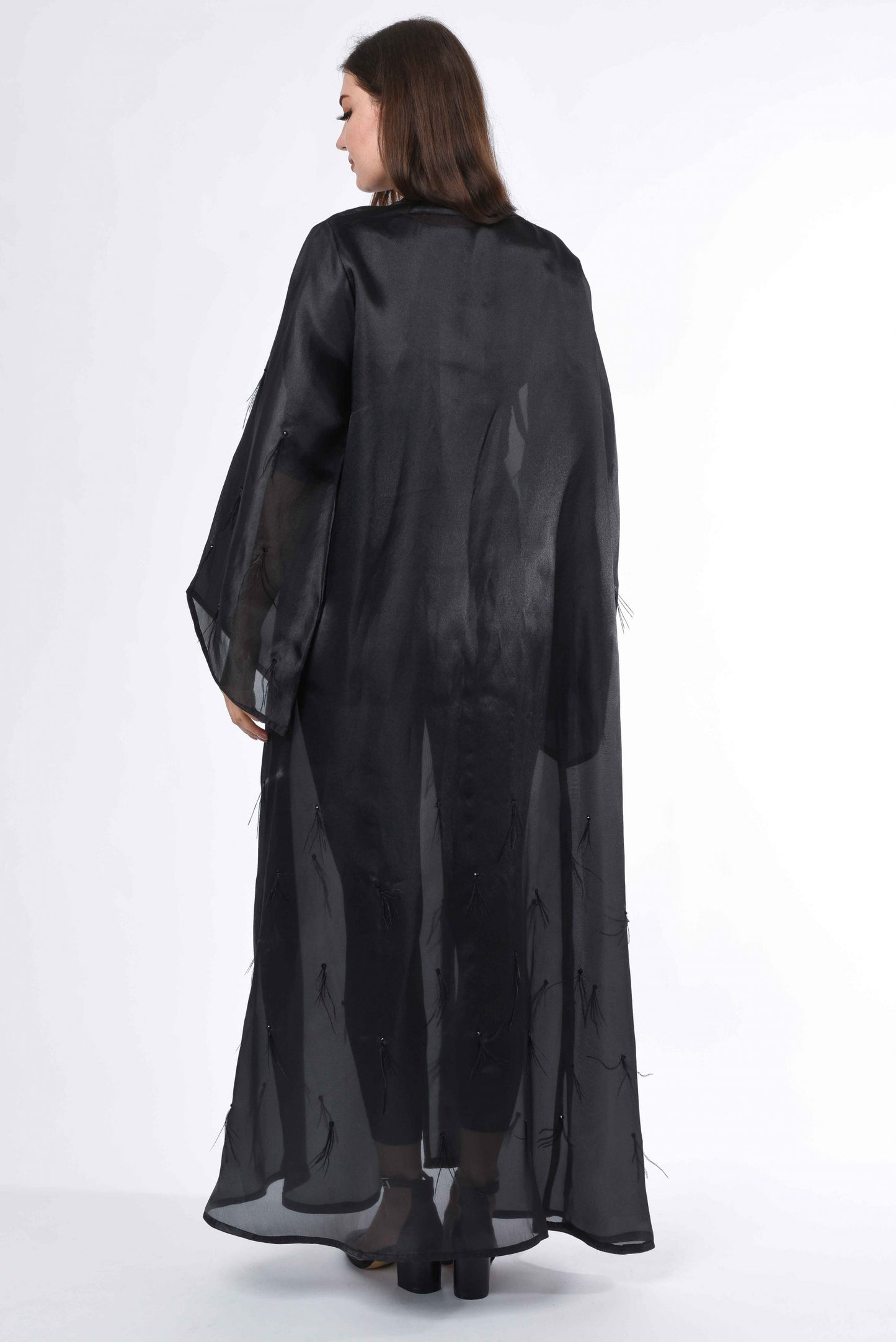 MOiSTREET Black see through Abaya with Feather Detail (6701405896888)