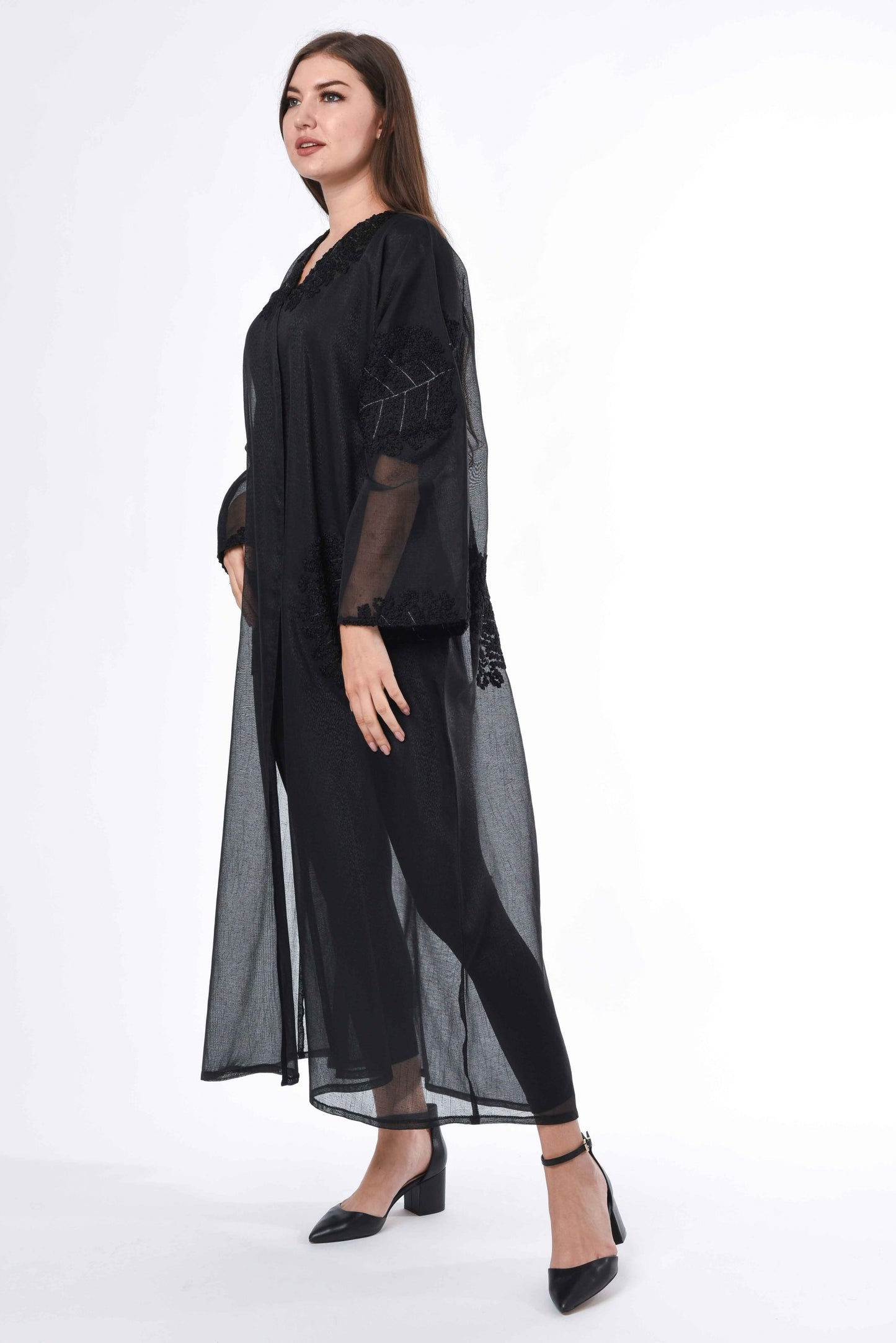 MOiSTREET Black see through Abaya with Hand Embroidery Detail (6701405995192)