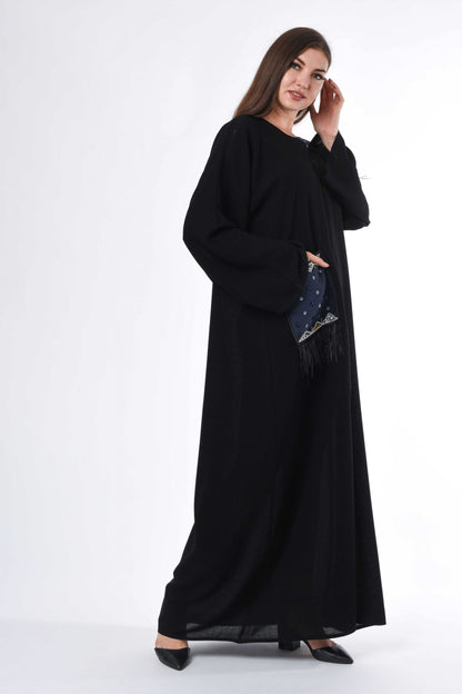 MOiSTREET Black Abaya with Patchwork and Feather Detail (6701406060728)