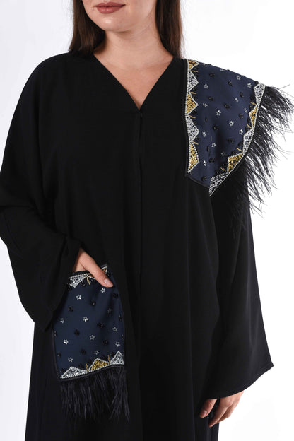 MOiSTREET Black Abaya with Patchwork and Feather Detail (6701406060728)