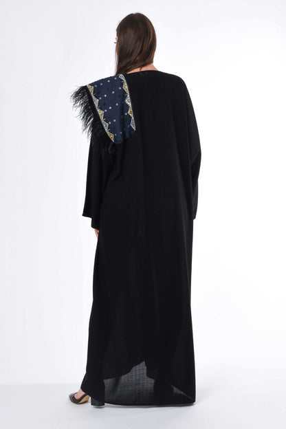 MOiSTREET Black Abaya with Patchwork and Feather Detail (6701406060728)