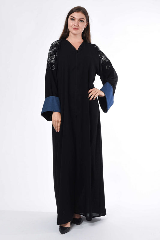 MOiSTREET Contrast Blue Cuffs Abaya (6701406093496)