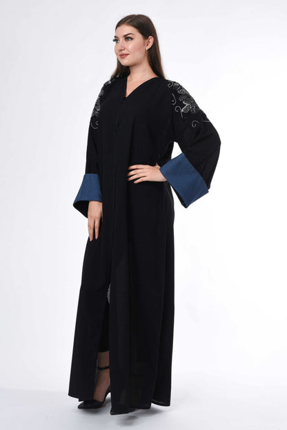 MOiSTREET Contrast Blue Cuffs Abaya (6701406093496)
