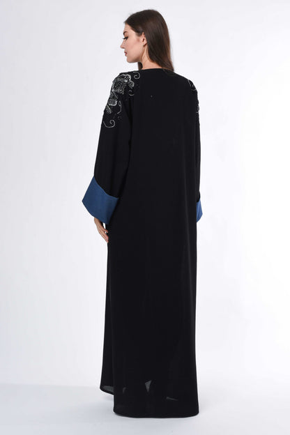 MOiSTREET Contrast Blue Cuffs Abaya (6701406093496)