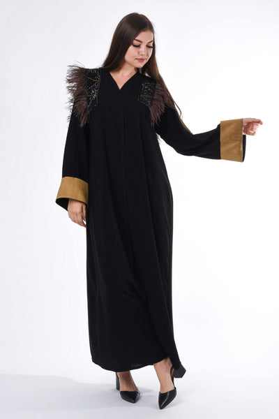 Patchwork and Feather Detail Abaya (6701406191800)
