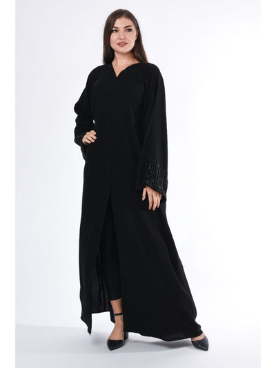 Linen Abaya with embellished Cuffs (6701406290104)