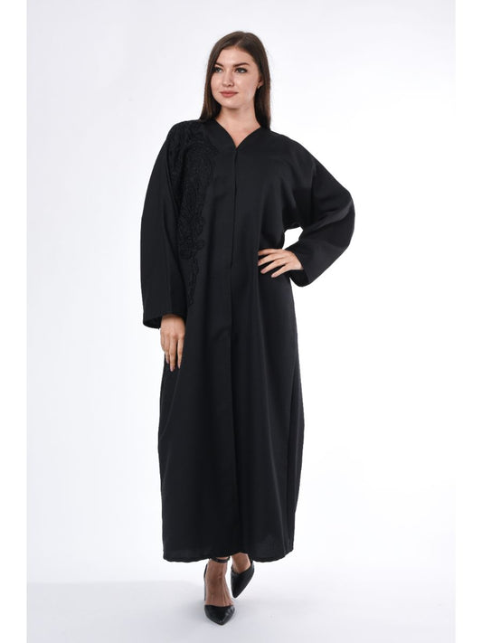 Black Abaya with Patchwork Detail (6701406453944)