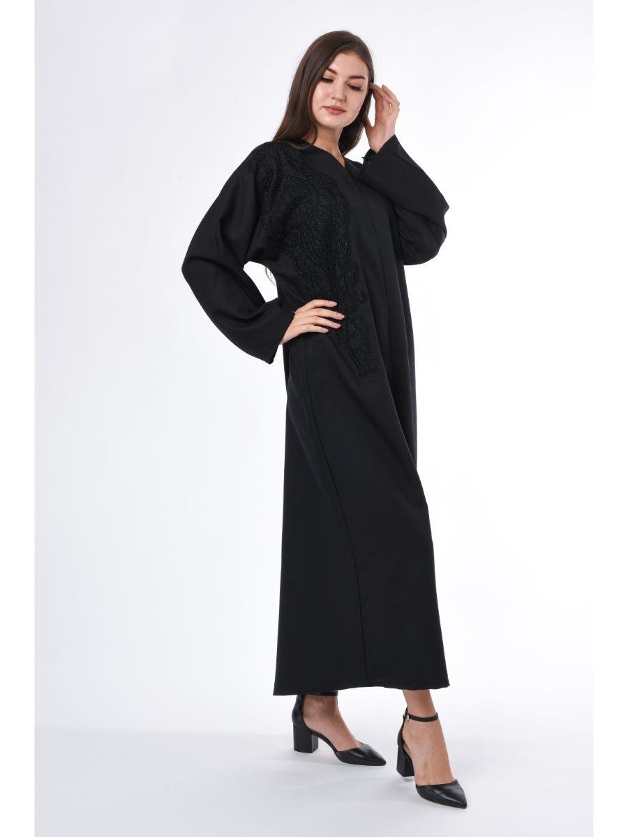 MOiSTREET Black Abaya with  Patchwork Detail (6701406453944)