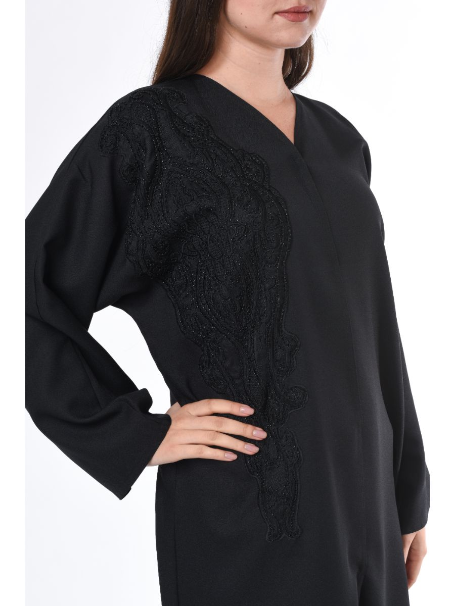 MOiSTREET Black Abaya with  Patchwork Detail (6701406453944)