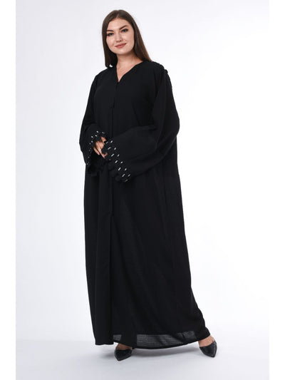 Black Abaya with Checkered Panels on Back and Sleeves (6701407109304)